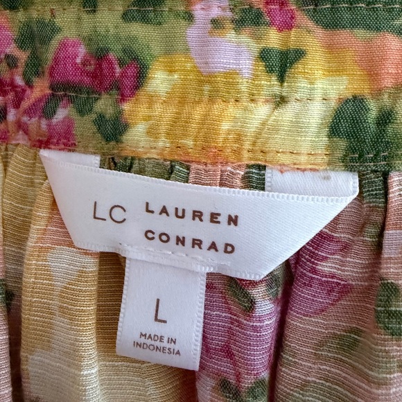 LC Lauren Conrad Sz L Boho Bright Floral Peasant Blouse Balloon Sleeve Top - Picture 4 of 5